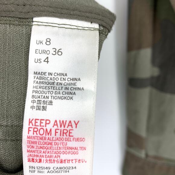 Topshop Women's Size 4 Green Jacket Camouflage Print Collared Front Pockets - Picture 6 of 8